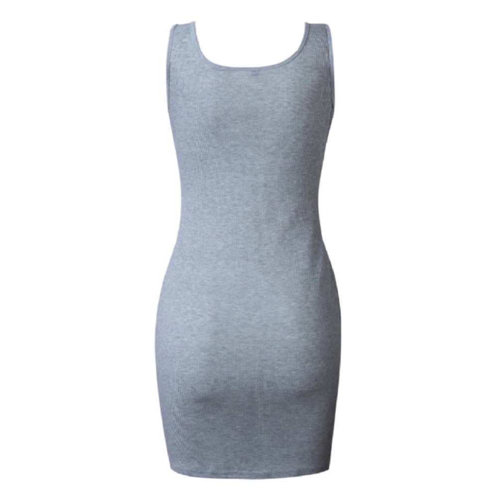 CLEARANCE Gray Knitted Tank Sleeveless Tied Waist Mini Dress - Picture 3 of 3